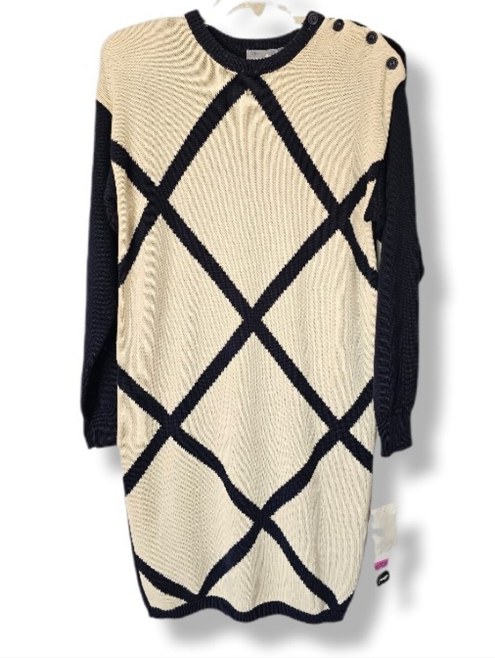 Vintage Liz Claiborne Deadstock Sweater Dress NWT Navy Ivory Geometric Nautical